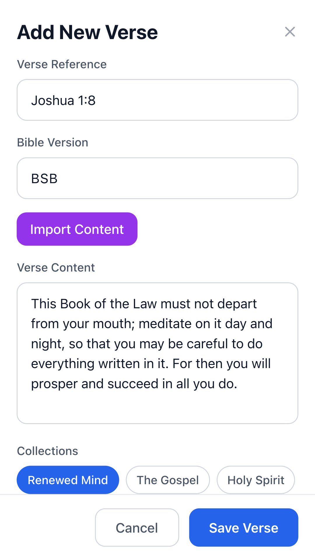Adding a verse by typing its reference